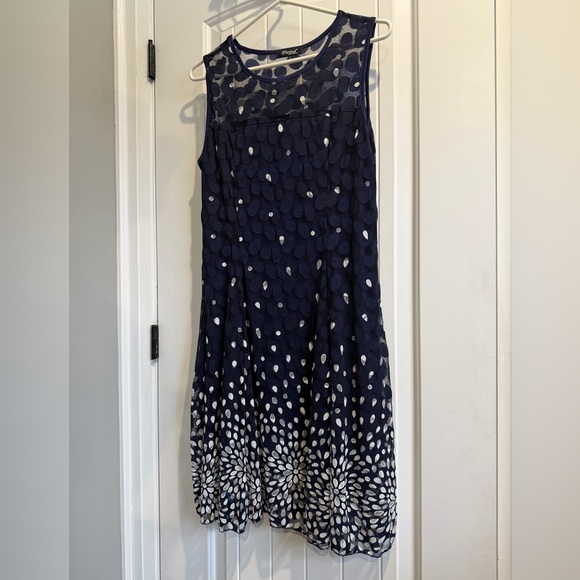 Papa Vancouver Dresses & Skirts - Papa Vancouver Chic Navy Blue Patterned Midi Dress Size L